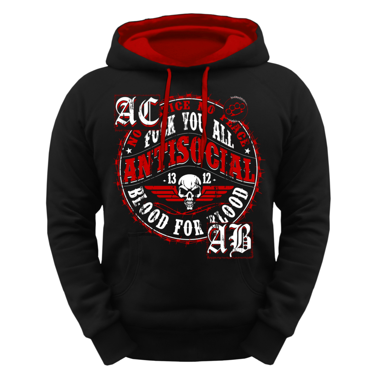 Kapuzenpullover Sweatshirt Hoodie Antisocial blood fight justice ultras ...