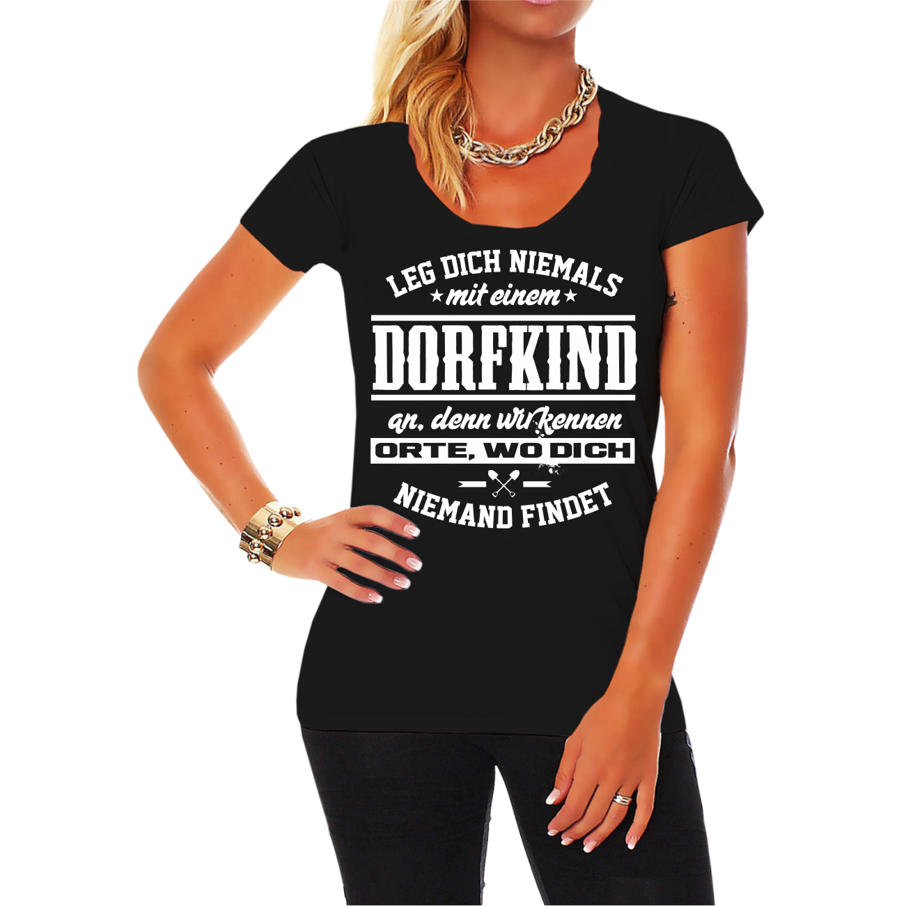 Frauen Damen TShirt Dorfkind Spruch Fun Spaß Lustig Witzig Geschenk